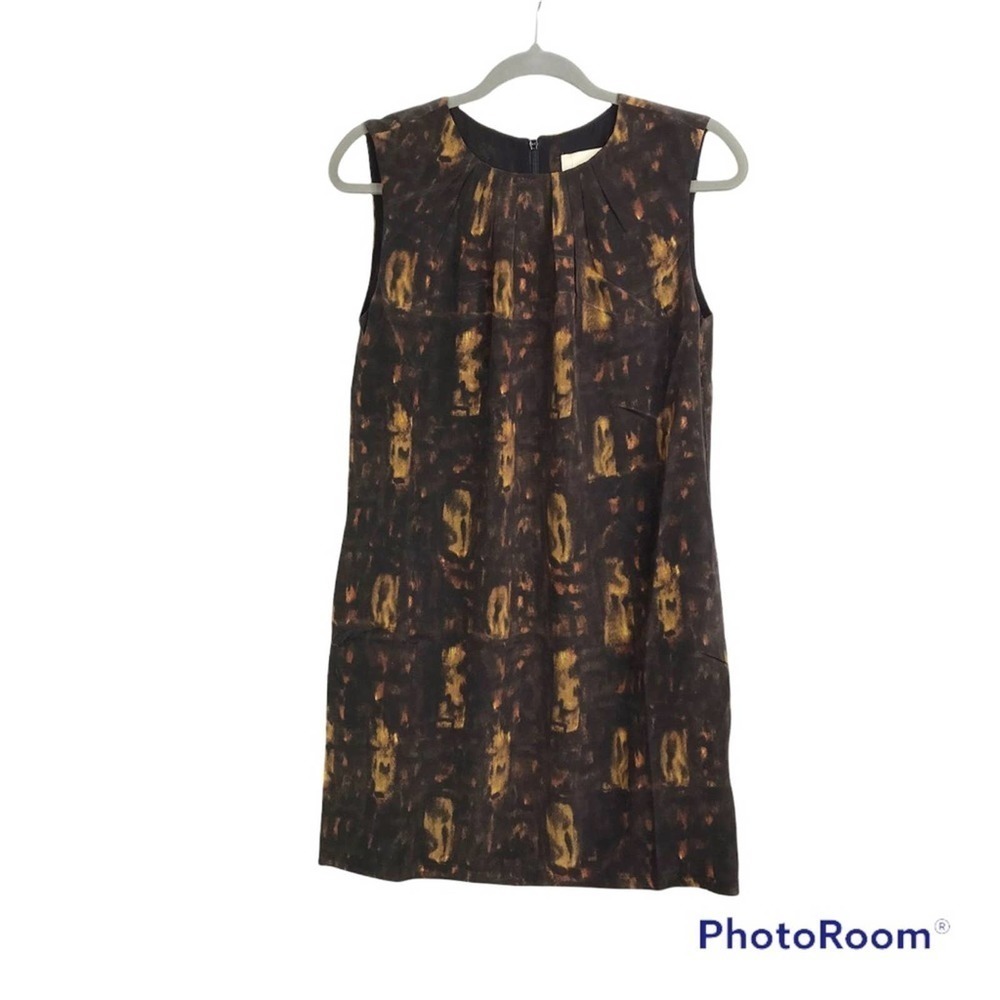 The Korner brown abstract watercolor Shift Dress size XS NWT